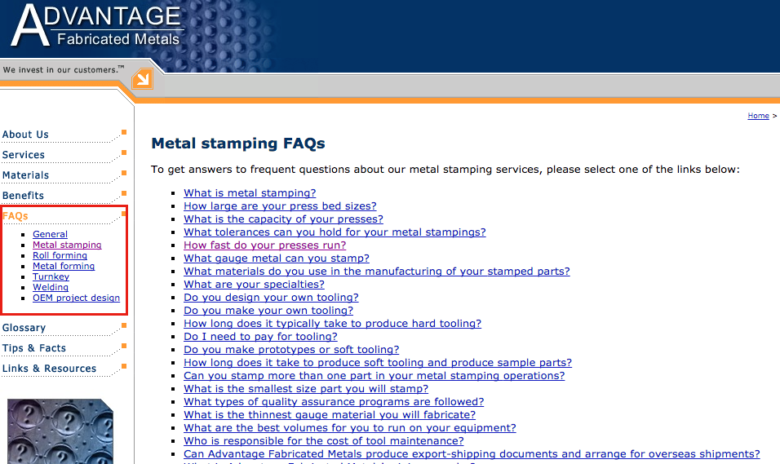 Figure 1: Advantage Fabricated Metals FAQs