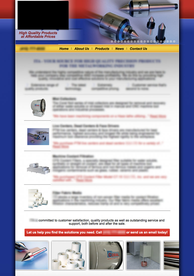 Manufacturing home page example