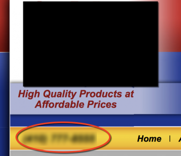 Manufacturer website home page - phone number