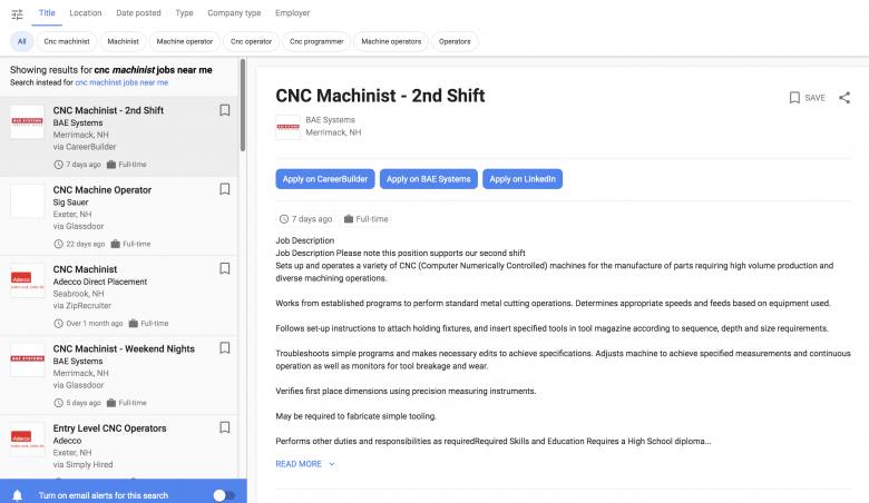 Google Job Search Box, Manufacturing Recruitment