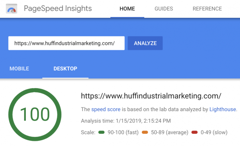 page speed score