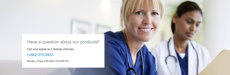 Figure 2: Call to action for calling a clinician about the products