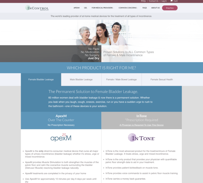 Figure 1: The InControl Medical website after the second redesign.
