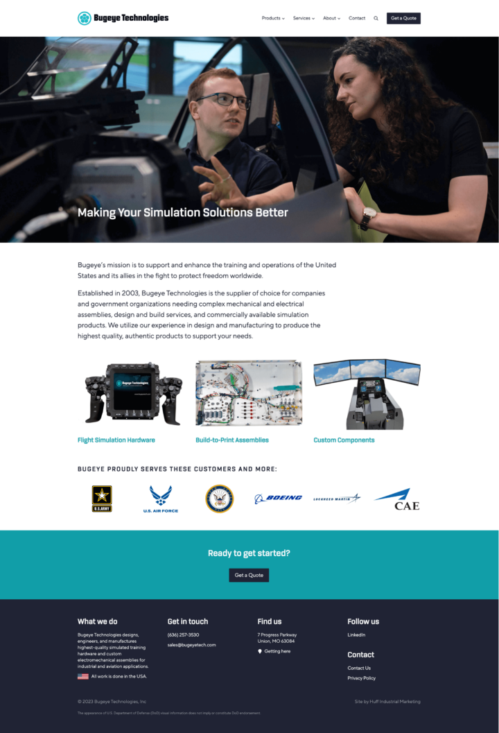 Bugeye Technologies home page; custom built